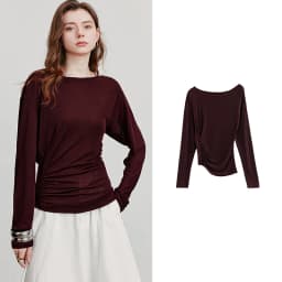 TOYOUTH Women Long Sleeve T-shirt 2025 Autumn New Irregular Pleated Wool Slim Fit Pullover Tops