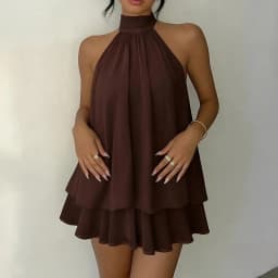 2026 Women's Elegant Halter Neck Sleeveless Ruffled Layered Chiffon Mini Dress Casual Summer Party Dress for Beach Vacation Y2K
