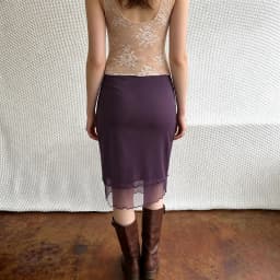 SUCHCUTE Coquette Vintage Double Layer Mesh Midi Skirt Low Waist Lace Hem Slim Straight Solid Mid Length Skirt Y2k Casual Street