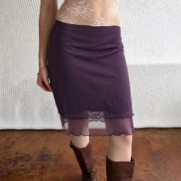 SUCHCUTE Coquette Vintage Double Layer Mesh Midi Skirt Low Waist Lace Hem Slim Straight Solid Mid Length Skirt Y2k Casual Street