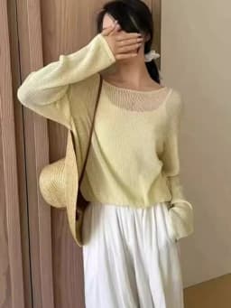 Hollow Out Long Sleeve Thin Knit Blouse 2026 New Summer Sun Protection Cover Up Cami Figure-Flattering Two Piece Set Top