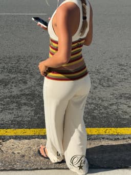 Nibber Letter Print V-Neck Sleeveless Tank Top+Wide-Leg Pants Casuals Striped 2 Piece Set Women Trend Chic Street Sport Suit