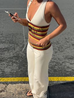 Nibber Letter Print V-Neck Sleeveless Tank Top+Wide-Leg Pants Casuals Striped 2 Piece Set Women Trend Chic Street Sport Suit