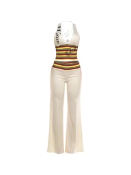 Nibber Letter Print V-Neck Sleeveless Tank Top+Wide-Leg Pants Casuals Striped 2 Piece Set Women Trend Chic Street Sport Suit
