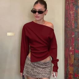 Talenza Women Casual Top Fashion Slim Slit Long Sleeve Pullover Top Sexy Strapless Pleated New Party Looks Top Female Streetwear