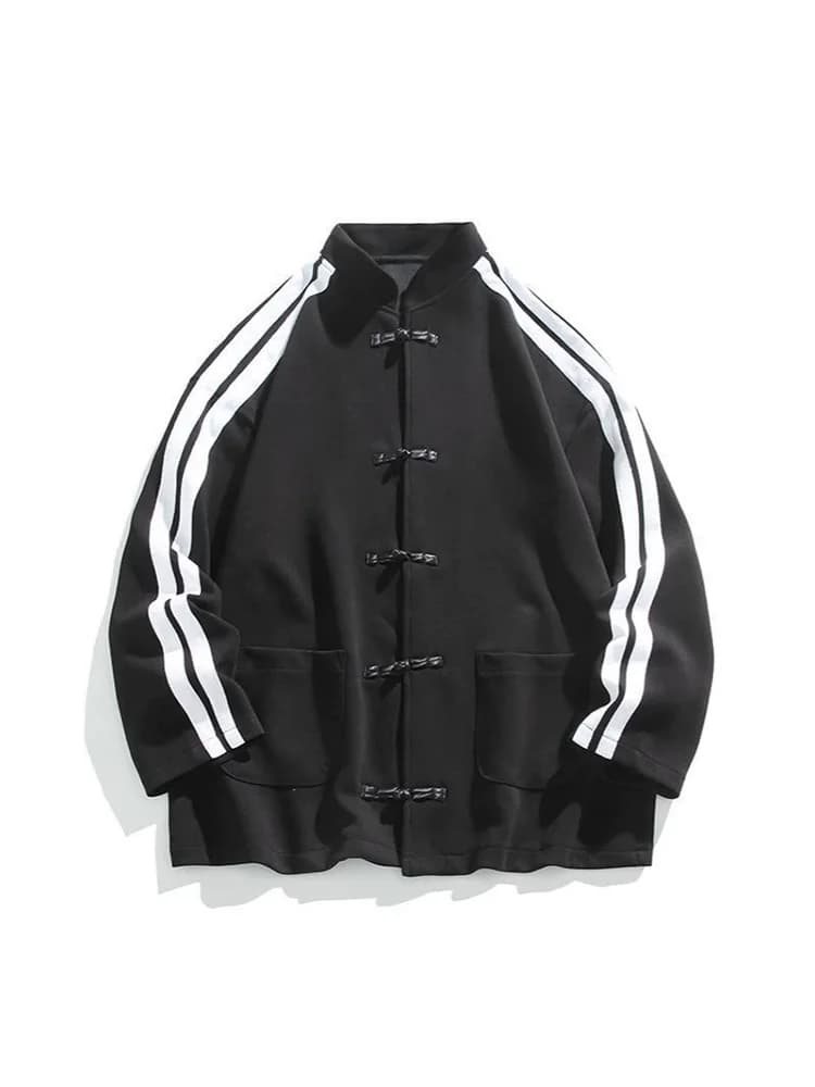 Women Oversized Sweatshirt Jacket Black Stand Collar Hoodie Coat Striped Sleeve Casual Streetwear Y2K Fashion Autumn Winter