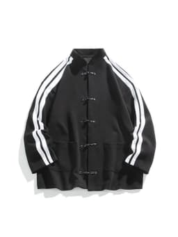 Women Oversized Sweatshirt Jacket Black Stand Collar Hoodie Coat Striped Sleeve Casual Streetwear Y2K Fashion Autumn Winter