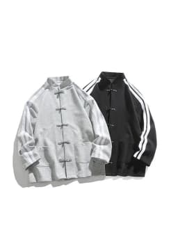 Women Oversized Sweatshirt Jacket Black Stand Collar Hoodie Coat Striped Sleeve Casual Streetwear Y2K Fashion Autumn Winter