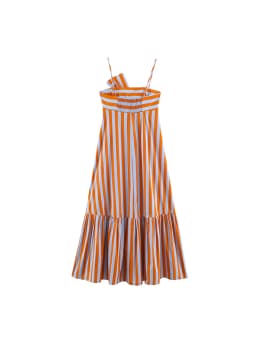 TFMLN Fashion Women Stripes Print Sling Dress Sleeveless Bow Front Loose Fit Backless Long Dresses Chic Lady Holiday Robe