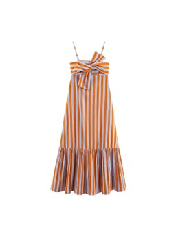 TFMLN Fashion Women Stripes Print Sling Dress Sleeveless Bow Front Loose Fit Backless Long Dresses Chic Lady Holiday Robe