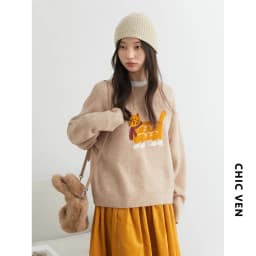 CHIC VEN New Women Sweaters Loose Casual O Neck Cartoon Cat Female Knitted Jumpers Pullovers for Girl Autumn Winter 2025
