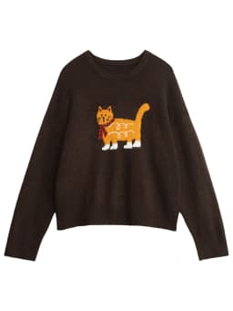 CHIC VEN New Women Sweaters Loose Casual O Neck Cartoon Cat Female Knitted Jumpers Pullovers for Girl Autumn Winter 2025