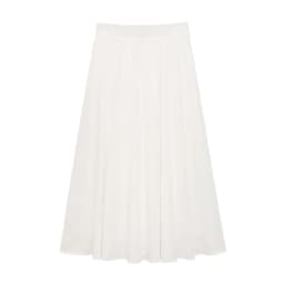 BSAY Summer Beach Vacation Midi Skirt Women Solid Color Elastic High Waist Pleated Flowy A-Line Swing Long Skirt Casual Skirts