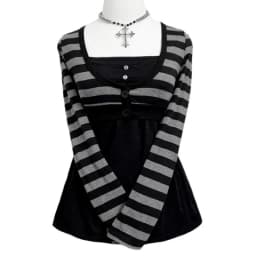 Y2k Emo Women Streetwear Acubi Fairycore Tops Stripe Long Sleeve Aesthetics Graphic Tshirt Goth Grunge T-shirt 2000s Alt Clothes