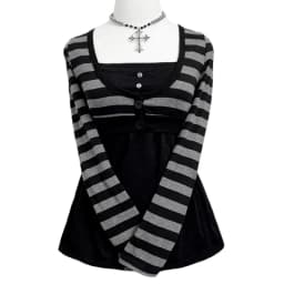 Y2k Emo Women Streetwear Acubi Fairycore Tops Stripe Long Sleeve Aesthetics Graphic Tshirt Goth Grunge T-shirt 2000s Alt Clothes