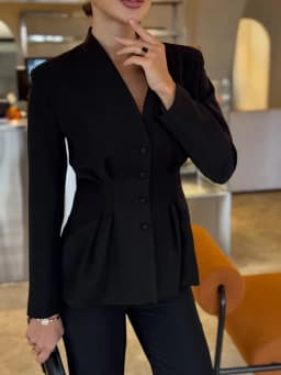 Women's Elegant Blazer Pleated Waist Flared Hem Single Breasted Slim Fit Jacket 2026 New Autumn Lady's Office Formal Outerwear