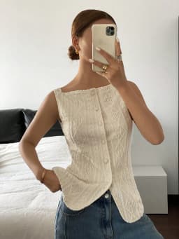 Women's Summer Sleeveless Geometric Texture Single Breasted Casual Shirt