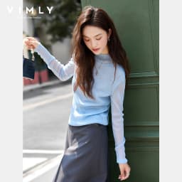 VIMLY Sweaters for Women Stand Neck Casual Knitted Ladies Sweater Autumn 2026 Long Sleeve Strecth Loose Female Pullovers A2528