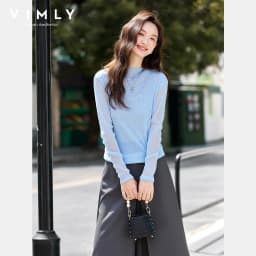 VIMLY Sweaters for Women Stand Neck Casual Knitted Ladies Sweater Autumn 2026 Long Sleeve Strecth Loose Female Pullovers A2528