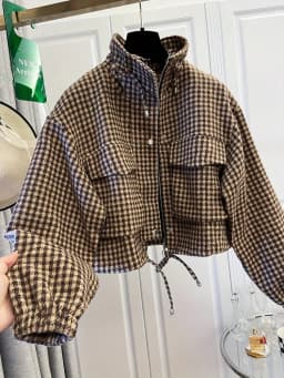 Fall/Winter 2026 New Arrivals: Women's Spring/Fall Casual Houndstooth Cropped Jacket—Fashionable Street Style