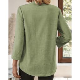 Women's Spring and Summer Fashion Loose Casual Shirt  Retro V-Neck Solid Color Blouse  Elegant Top for Young Women