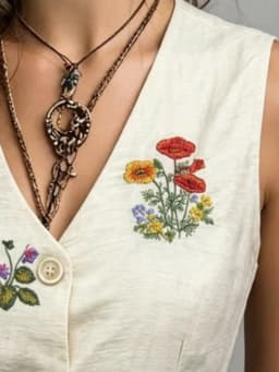 Spring Summer Autumn Linen Gilet with Unique Random Embroidery, Elegant Versatile Commuter Outer‑wear Vest
