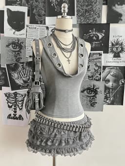 Women Sleeveless Hooded Eyelet Ring Cowl Neck Slim Crop Tank Top 2026 Gothic Y2K Streetwear Grunge Halter Camisole