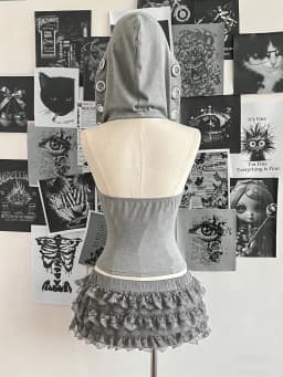 Women Sleeveless Hooded Eyelet Ring Cowl Neck Slim Crop Tank Top 2026 Gothic Y2K Streetwear Grunge Halter Camisole
