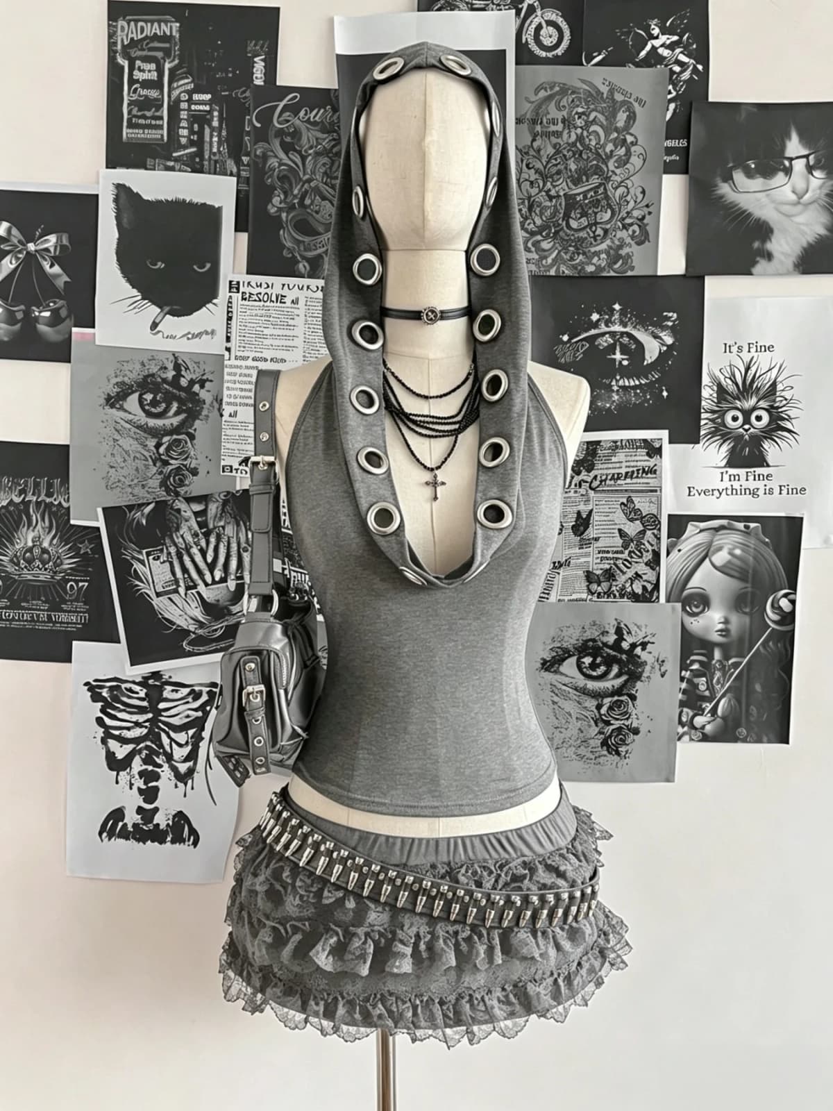 Women Sleeveless Hooded Eyelet Ring Cowl Neck Slim Crop Tank Top 2026 Gothic Y2K Streetwear Grunge Halter Camisole