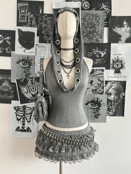 Women Sleeveless Hooded Eyelet Ring Cowl Neck Slim Crop Tank Top 2026 Gothic Y2K Streetwear Grunge Halter Camisole