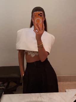 Elegant Women Shawl Cropped Top Shoulder Pads Stand Collar Short Sleeve Black Female T-shirt 2026 Spring Summer Lady Partywear