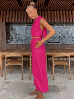 Spring Summer 2025 Women Holiday Linen Pant Set Crop Tops Solid Outfits 2 Two Piece Matching Set For Women
