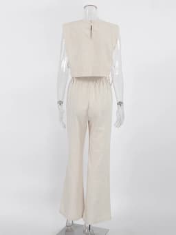 Spring Summer 2025 Women Holiday Linen Pant Set Crop Tops Solid Outfits 2 Two Piece Matching Set For Women