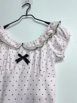Women Summer Korean Fashion Sweet Bow Tops Vintage Cute Y2K Polka Dot Print Slim Fit Japan Lace Shirt Short Sleeve 2000s Clothes