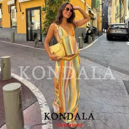 KONDALA Sweet Casual Women Pants Suit Stripe Sleeveless Backless Halter Top Long Zipper Pants Fashion 2026 Summer Fall Boho Suit