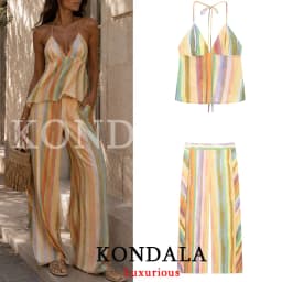 KONDALA Sweet Casual Women Pants Suit Stripe Sleeveless Backless Halter Top Long Zipper Pants Fashion 2026 Summer Fall Boho Suit