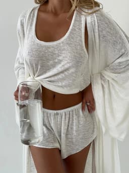 Bornladies White Robe Vest Shorts 3-Piece Set Woman Autumn New Semi Transparent Beachwear Casual Long Sleeved Cardigan Set