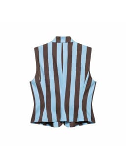 Women Fashion Summer 2026 Women Striped Casual Suit Knots Straight Vest+Zipper Pockets Long Pants Vintage Female Chic Lady Suits