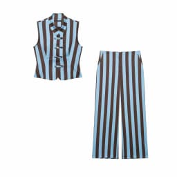 Women Fashion Summer 2026 Women Striped Casual Suit Knots Straight Vest+Zipper Pockets Long Pants Vintage Female Chic Lady Suits