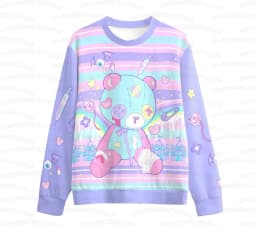 Hurt bear Women's Sweatshirt Cute Kawaii Rainbow Bear Fairy Kei Menhera Yami Kawaii Harajuku Pastel Goth Long Sleeve T-shirt Top