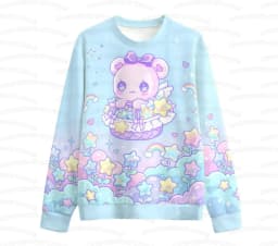Hurt bear Women's Sweatshirt Cute Kawaii Rainbow Bear Fairy Kei Menhera Yami Kawaii Harajuku Pastel Goth Long Sleeve T-shirt Top