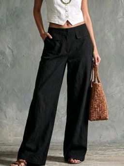 Women Wide Leg Trousers, Elastic Back Waist, Decor Patch Pockets, Loose Draped, Breathable, Essential for Daily Holiday Shopping