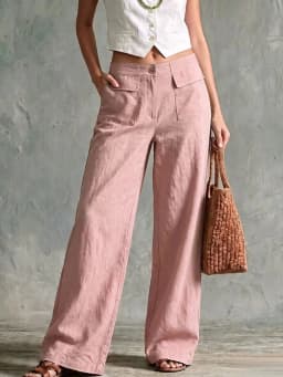 Women Wide Leg Trousers, Elastic Back Waist, Decor Patch Pockets, Loose Draped, Breathable, Essential for Daily Holiday Shopping