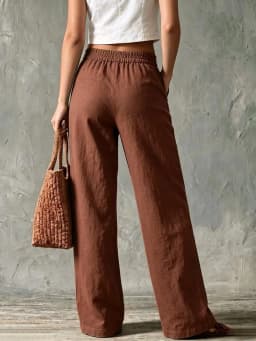 Women Wide Leg Trousers, Elastic Back Waist, Decor Patch Pockets, Loose Draped, Breathable, Essential for Daily Holiday Shopping