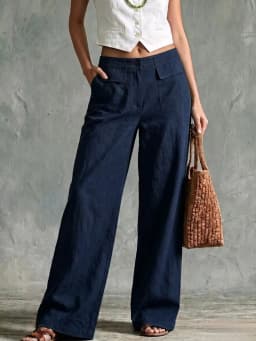 Women Wide Leg Trousers, Elastic Back Waist, Decor Patch Pockets, Loose Draped, Breathable, Essential for Daily Holiday Shopping