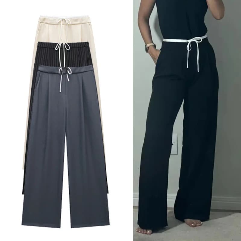 HXAO 2024 Women's Pants Baggy Wide Pants Woman Fashion Black Trousers Casual High waisted Pants Autumn Bluey Flared leggings