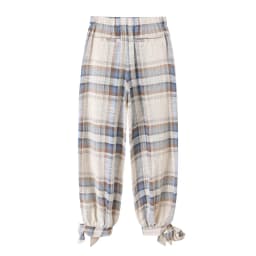BSAY 2026 Women Vintage Plaid Checkered Lantern Pants Elastic High Waist Ankle Bow Tie Design Loose Casual Daily Harem Trousers