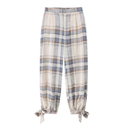 BSAY 2026 Women Vintage Plaid Checkered Lantern Pants Elastic High Waist Ankle Bow Tie Design Loose Casual Daily Harem Trousers