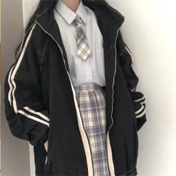 Spring Autumn Women Preppy Jackets Student Baggy Stand Collar Zipper Coats All-match Baseball Tooling Patchwork Outwear Casual
