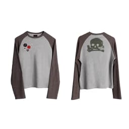 Karrram Japanese Y2k Patchwork T-shirt Vintage 2000s Style Knitted Tops 90s Harajuku Long Sleeve Ribbed T Shirt American Retro
